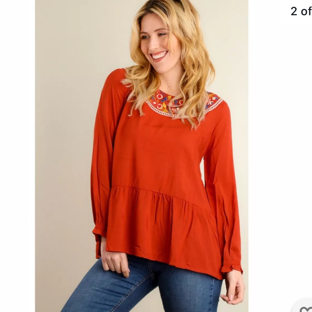 JODIFL Long Sleeves Top Blouse S M L Burnt Orange